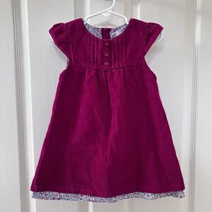 JoJo Maman Bebe Cranberry Corduroy Floral Lined Dress Girls Size 18-24 Months